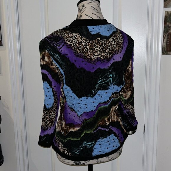 Joseph Ribkoff Jacket Size 12 Black Colorful Print Textured Sequin Zipper Womens - Picture 5 of 8